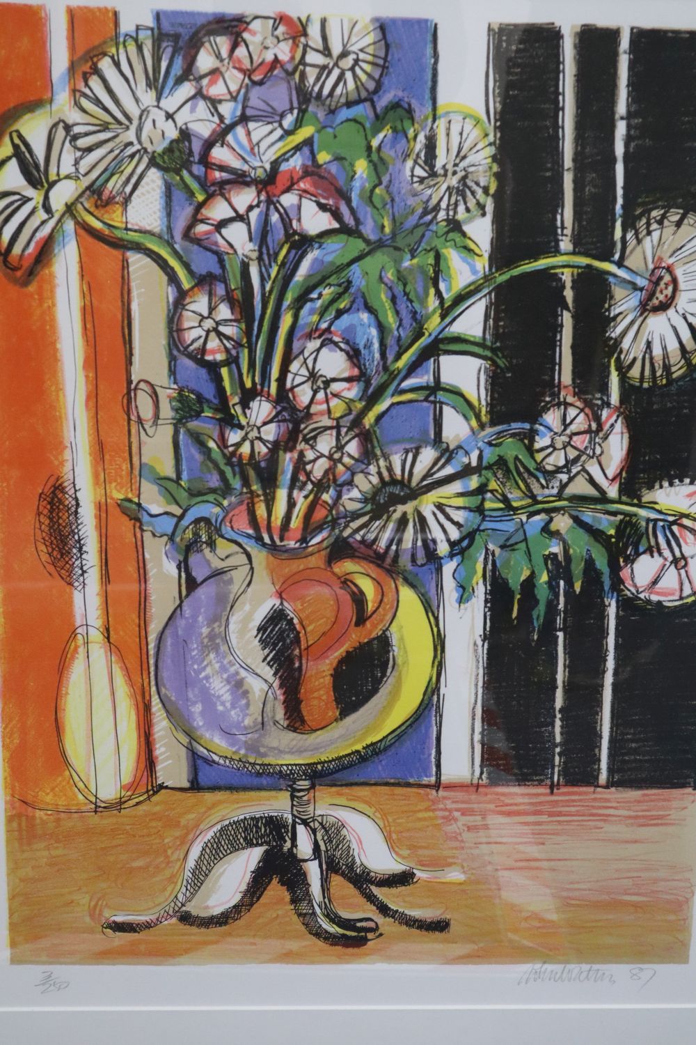 John Watson, lithograph, Interior with flowers, signed, 3/250, 65 x 49cm
